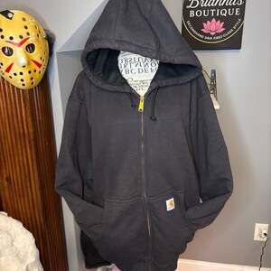 Vintage 2008 Carhartt J149 BLK Thermal Lined Full Zip Hooded Sweatshirt Jacket L